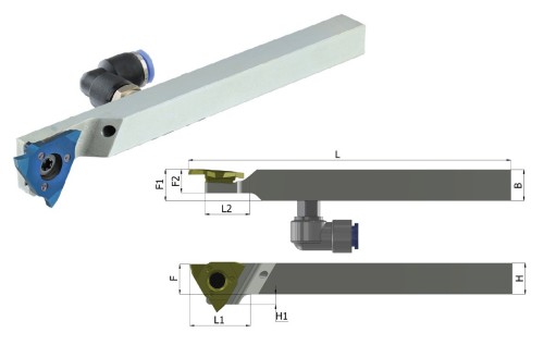 Multifunkční nástroje pro švýcarské automaty SWISS-LINE tenké pro odříznutí při použití pomocného vřetena - pravé Multifunkční nástroje pro švýcarské automaty SWISS-LINE tenké pro odříznutí při použití pomocného vřetena - pravé