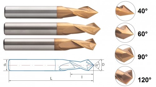 Multifunkční středicí, srážecí a gravírovací frézy - 40°, 60°, 90° i 120° Multifunkční středicí, srážecí a gravírovací frézy - 40°, 60°, 90° i 120°