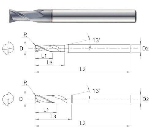 NOVINKA!!! 2-BŘITÉ RÁDIUSOVÉ FRÉZY do 55 HRC - dlouhý krk