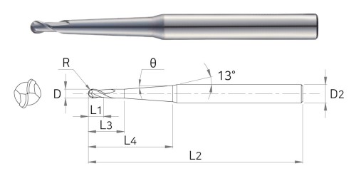 NOVINKA!!! 2-břité EXTRA DLOUHÉ KONUSOVÉ KULOVÉ FRÉZY - 55 HRC