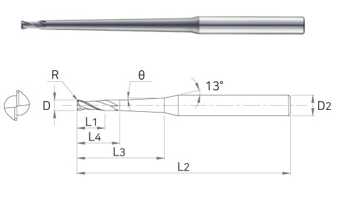 NOVINKA!!! 2-břité KUŽELOVÉ RÁDIUSOVÉ FRÉZY do 55 HRC - dlouhý břit