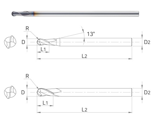 NOVINKA!!! 2-BŘITÉ KULOVÉ FRÉZY do 55 HRC
