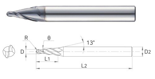NOVINKA!!! 2-břité KUŽELOVÉ KULOVÉ FRÉZY S KULOVOU ŠPIČKOU do 55 HRC