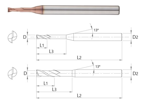 NOVINKA!!! 2-BŘITÉ ROVNÉ MIKROFRÉZY s krkem do 55HRC