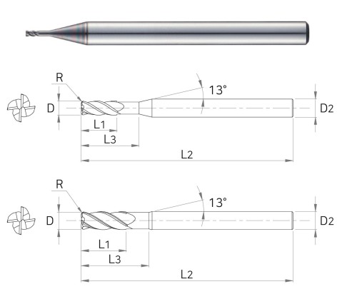 NOVINKA!!! 4-BŘITÉ RÁDIUSOVÉ FRÉZY do 55 HRC - dlouhé