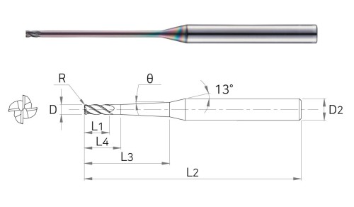 NOVINKA!!! 4-břité FRÉZY s kuželovým krkem do 55 HRC - rádiusové