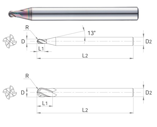 NOVINKA!!! 4-BŘITÉ KULOVÉ FRÉZY do 55 HRC