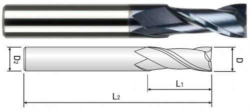 OBLÍBENÉ KVALITNÍ 2-BŘITÉ FRÉZY do HRC55 - zesílená stopka