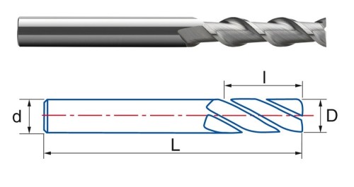 OSTRÉ LEŠTĚNÉ 2-BŘITÉ FRÉZY DLOUHÉ pro obrábění hliníku a plastu