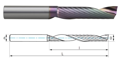 OSTRÉ LEŠTĚNÉ DLOUHÉ 1-BŘITÉ FRÉZY pro obrábění hliníku a plastu - IRIS