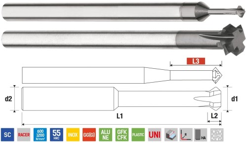 Oboustranné srážecí - odjehlovací frézy 90° 55HRc