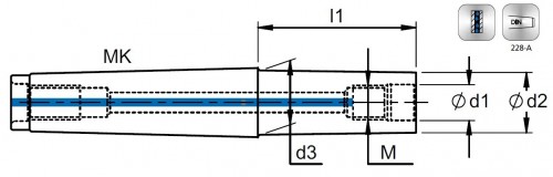 Ocelové MORSE prodloužení pro frézy se závitovým adaptérem s chlazením - metrický závit - MK STOPKA