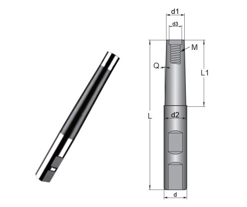 Ocelové modulární prodloužení pro frézy se závitovým adaptérem - metrický závit