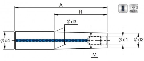 Ocelové prodloužení pro frézy se závitovým adaptérem s chlazením - metrický závit