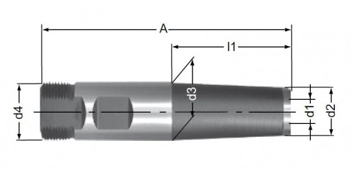 Ocelové prodloužení pro frézy se závitovým adaptérem s chlazením, weldonem a se závitem - metrický závit