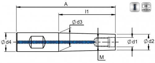 Ocelové prodloužení pro frézy se závitovým adaptérem s chlazením, weldonem a se závitem - metrický závit