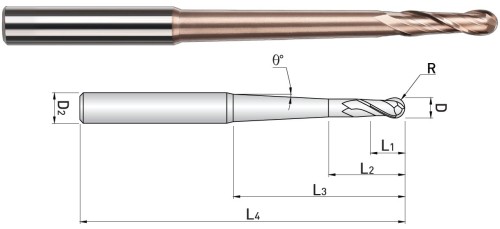 POPULÁRNÍ 2-BŘITÉ EXTRA DLOUHÉ KONUSOVÉ KULOVÉ FRÉZY-55 HRC