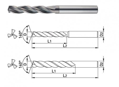PŘESNÉ VRTÁKY 5XD BEZ VNITŘNÍHO CHLAZENÍ S DLC DIAMANTOVÝM POVLAKEM