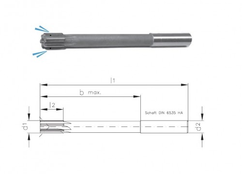 Precizní dlouhé výstružníky s přímými drážkami - H7 S CHLAZENÍM NA BŘIT PRO PRŮCHOZÍ DÍRY - TOP SPEED (VYSOKORYCHLOSTNÍ), tolerance stopky = h6 S PŘIPÁJENÝMI TVRDOKOVOVÝMI BŘITY