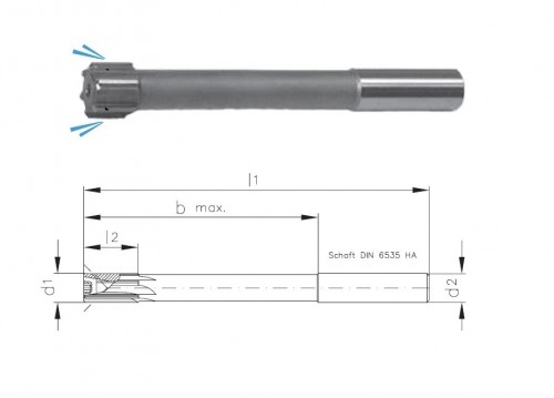 Precizní dlouhé výstružníky s přímými drážkami - H7 S CHLAZENÍM NA BŘIT PRO PRŮCHOZÍ DÍRY - TOP SPEED (VYSOKORYCHLOSTNÍ), tolerance stopky = h6 S PŘIPÁJENÝMI TVRDOKOVOVÝMI BŘITY