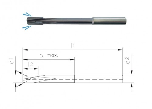Precizní tvrdokovové TiALN výstružníky se spirálovými drážkami - H7 S CHLAZENÍM NA BŘIT PRO PRŮCHOZÍ DÍRY - TOP SPEED (VYSOKORYCHLOSTNÍ), tolerance stopky = h6