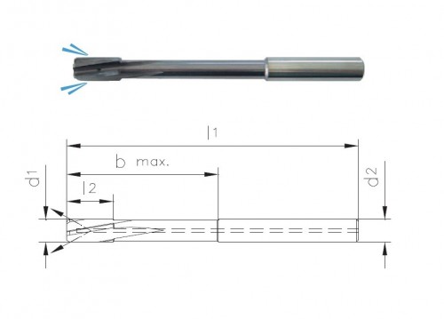 Precizní tvrdokovové TiALN výstružníky se spirálovými drážkami - H7 S CHLAZENÍM NA BŘIT PRO PRŮCHOZÍ DÍRY - TOP SPEED (VYSOKORYCHLOSTNÍ), tolerance stopky = h6