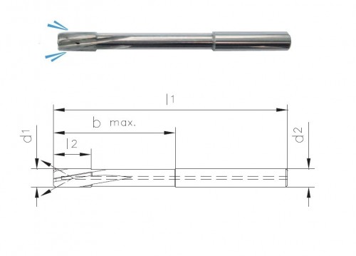 Precizní tvrdokovové výstružníky se spirálovými drážkami - H7 S CHLAZENÍM NA BŘIT PRO PRŮCHOZÍ DÍRY - TOP SPEED (VYSOKORYCHLOSTNÍ), tolerance stopky = h6