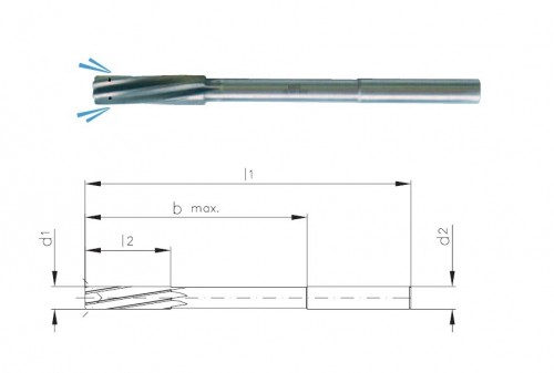 Precizní tvrdokovové výstružníky se spirálovými drážkami - S ODLEHČENÍM - H7 DIN8093, tolerance stopky = h6 S CHLAZENÍM NA BŘIT PRO PRŮCHOZÍ DÍRY