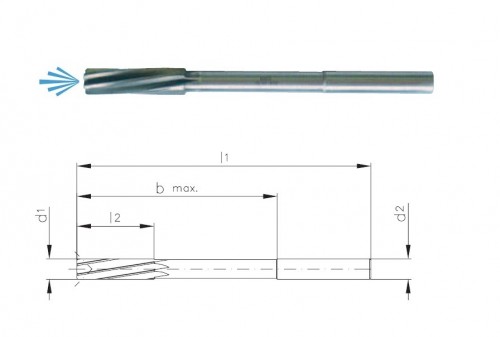 Precizní tvrdokovové výstružníky se spirálovými drážkami - S ODLEHČENÍM - H7 DIN8093, tolerance stopky = h6 S CHLAZENÍM STŘEDEM PRO SLEPÉ OTVORY