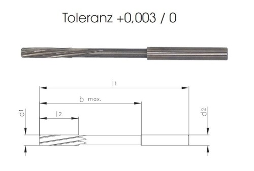 Precizní výstružníky se spirálovými drážkami - S ODLEHČENÍM - PŘESNÉ, tolerance stopky = h6 PRŮMĚR 0-2,99 mm