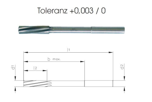 Precizní výstružníky se spirálovými drážkami - S ODLEHČENÍM - PŘESNÉ, tolerance stopky = h6 PRŮMĚR 0-2,99 mm
