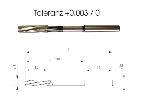 Přesné HSSE strojní výstružníky se spirálovými drážkami DIN212, tolerance stopky = h9 PRŮMĚR 0-2,99 mm