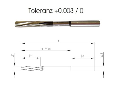 Přesné HSSE strojní výstružníky se spirálovými drážkami DIN212, tolerance stopky = h9 PRŮMĚR 6-8,99 mm