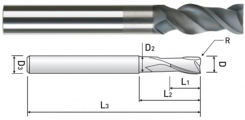 RÁDIUSOVÉ - TOROIDNÍ 2-BŘITÉ FRÉZY S DIAMANTOVÝM POVLAKEM