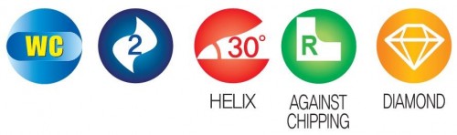 RÁDIUSOVÉ - TOROIDNÍ 2-BŘITÉ FRÉZY S DIAMANTOVÝM POVLAKEM