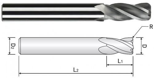 RÁDIUSOVÉ - TOROIDNÍ 4-BŘITÉ FRÉZY S DIAMANTOVÝM POVLAKEM