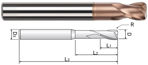 RÁDIUSOVÉ (TOROIDNÍ) FRÉZY - 2-BŘITÉ DLOUHÉ DO 55 HRC