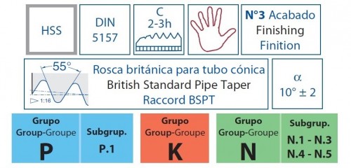 RUČNÍ ZÁVITNÍKY SAMOSTATNĚ-HSS "BSPT (RC) 55°" DIN5157 Č.3=DOKONČOVACÍ RUČNÍ ZÁVITNÍKY SAMOSTATNĚ-HSS "BSPT (RC) 55°" DIN5157 Č.3=DOKONČOVACÍ