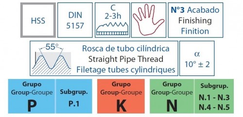RUČNÍ ZÁVITNÍKY SAMOSTATNĚ-HSS "GAS (BSP) 55°" DIN5157 Č.3=DOKONČOVACÍ RUČNÍ ZÁVITNÍKY SAMOSTATNĚ-HSS "GAS (BSP) 55°" DIN5157 Č.3=DOKONČOVACÍ