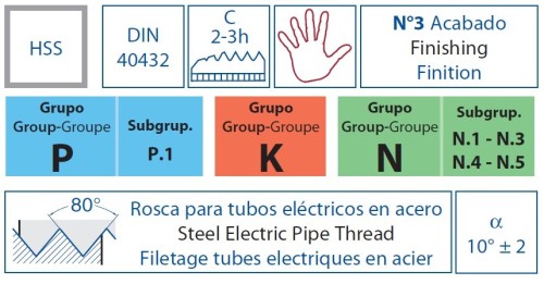 RUČNÍ ZÁVITNÍKY SAMOSTATNĚ-HSS "PG 80°" DIN40432 Č.3=DOKONČOVACÍ RUČNÍ ZÁVITNÍKY SAMOSTATNĚ-HSS "PG 80°" DIN40432 Č.3=DOKONČOVACÍ