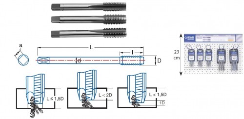 RUČNÍ ZÁVITNÍKY V SADĚ HSS "METRICKÉ" DIN352 - 6H V SADĚ NA ZÁVĚSNÉ LIŠTĚ 33 CM RUČNÍ ZÁVITNÍKY V SADĚ HSS "METRICKÉ" DIN352 - 6H V SADĚ NA ZÁVĚSNÉ LIŠTĚ 33 CM
