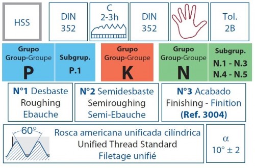 RUČNÍ ZÁVITNÍKY V SADĚ HSS "UNC 60°" DIN352 - 2B RUČNÍ ZÁVITNÍKY V SADĚ HSS "UNC 60°" DIN352 - 2B