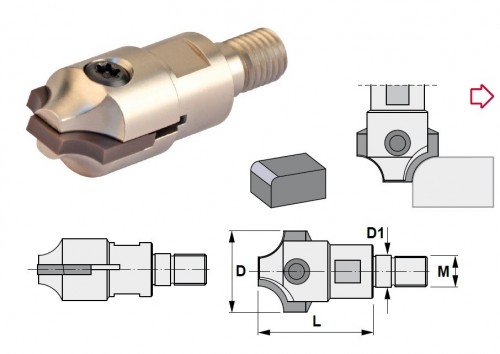 Rádiusová srážecí fréza se závitovým adaptérem na destičky HPKW2504R.. R6 až R10