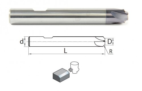 Rádiusové-čtvrťové 4-břité tvrdokovové frézy s weldonem DIN6535B Rádiusové-čtvrťové 4-břité tvrdokovové frézy s weldonem DIN6535B