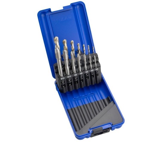 SADA STROJNÍCH ZÁVITNÍKŮ DIN371 "METRICKÉ" PRŮCHOZÍ S LAMAČEM HSSE 5%Co S VRTÁKY HSS 130° Zirkonio - h8, broušené DIN338N