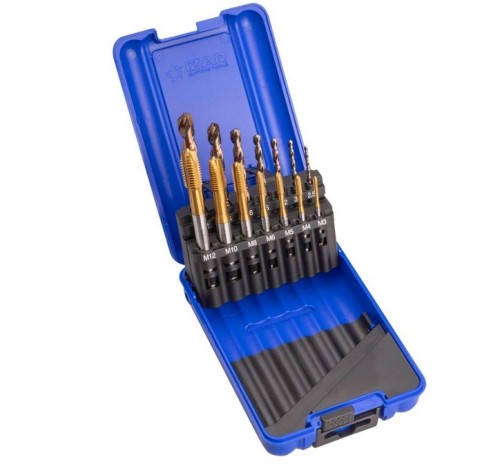 SADA STROJNÍCH ZÁVITNÍKŮ DIN371 "METRICKÉ" PRŮCHOZÍ S LAMAČEM HSSE 5%Co S VRTÁKY HSS 135° - h8, broušené DIN338N