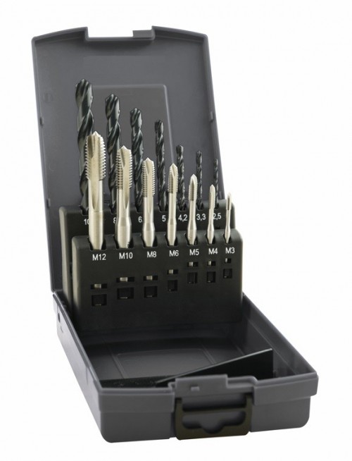 SADA STROJNÍCH ZÁVITNÍKŮ DIN371 "METRICKÉ" PRŮCHOZÍ S LAMAČEM HSSE 5%Co S VRTÁKY POD ZÁVITY HSS 118°  - h8, broušené DIN338N - KLASIKA OBECNÉ POUŽITÍ