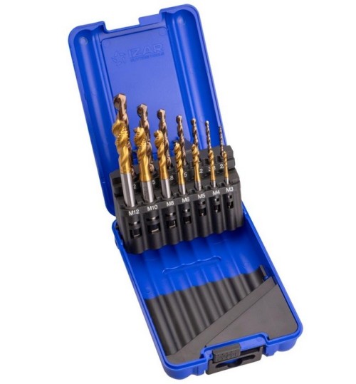 SADA STROJNÍCH ZÁVITNÍKŮ DIN371 "METRICKÉ" SLEPÉ VE ŠROUBOVICI HSSE 5%Co S VRTÁKY HSS 135° - h8, broušené DIN338N