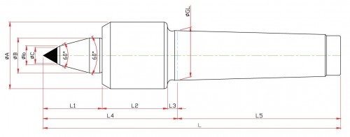 SOUSTRUŽNICKÉ OTOČNÉ HROTY-TYP D50BC - 60°/30° PRODLOUŽENÉ PROVEDENÍ HROTU S TVRDOKOVOVOU ŠPIČKOU