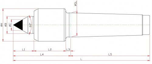 SOUSTRUŽNICKÉ OTOČNÉ HROTY-TYP D50C - 60° PROVEDENÍ S TVRDOKOVOVOU ŠPIČKOU